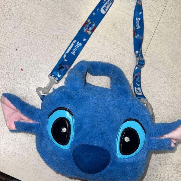 Disney Stitch Plush Crossbody Shoulder Bag Blue Fuzzy