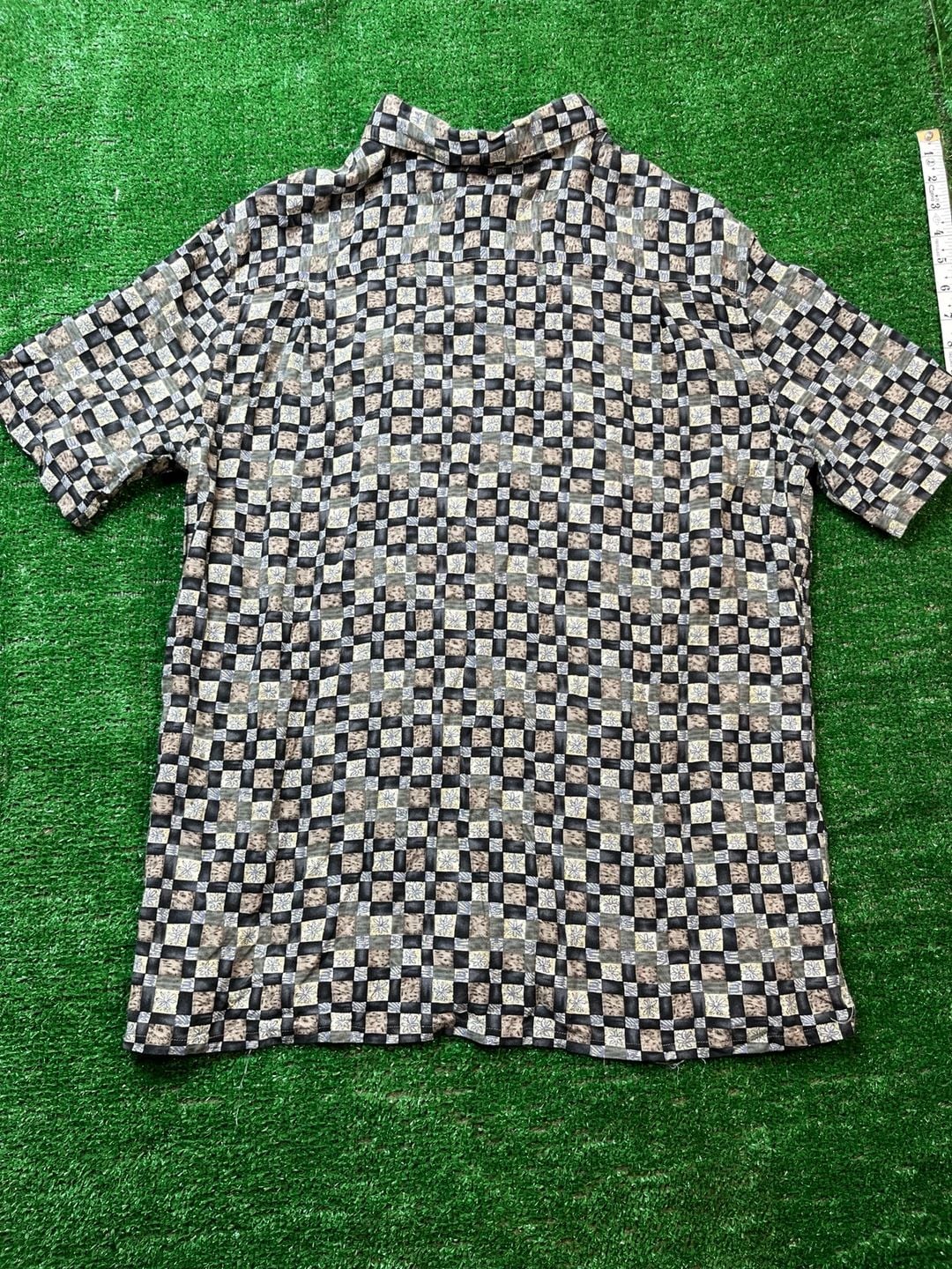 Campia Short Sleeve Button Up Shirt Size XL Checkered Geometric Rayon 6