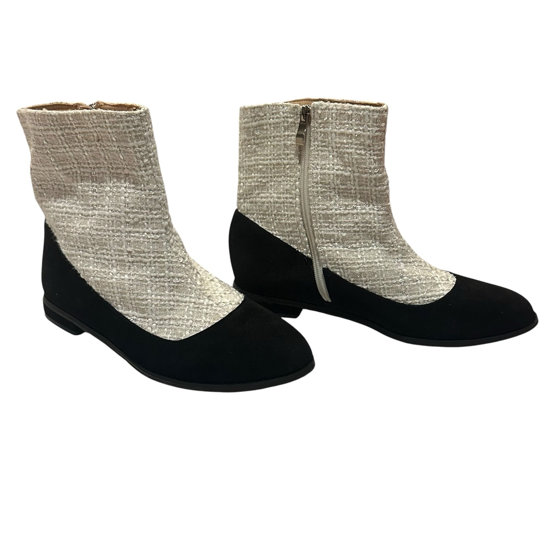 Tweed Boots Size 10M Black White Ankle Booties Zipper (READ DESCRIPTION) 3
