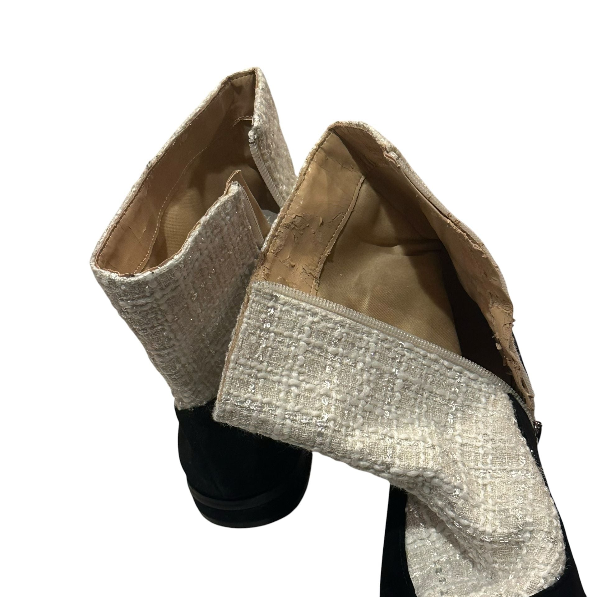 Tweed Boots Size 10M Black White Ankle Booties Zipper (READ DESCRIPTION) 9