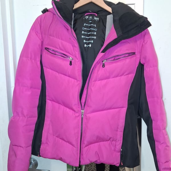 Calvin Klein Performance Ski Jacket Size Small Pink Black Down Puffer