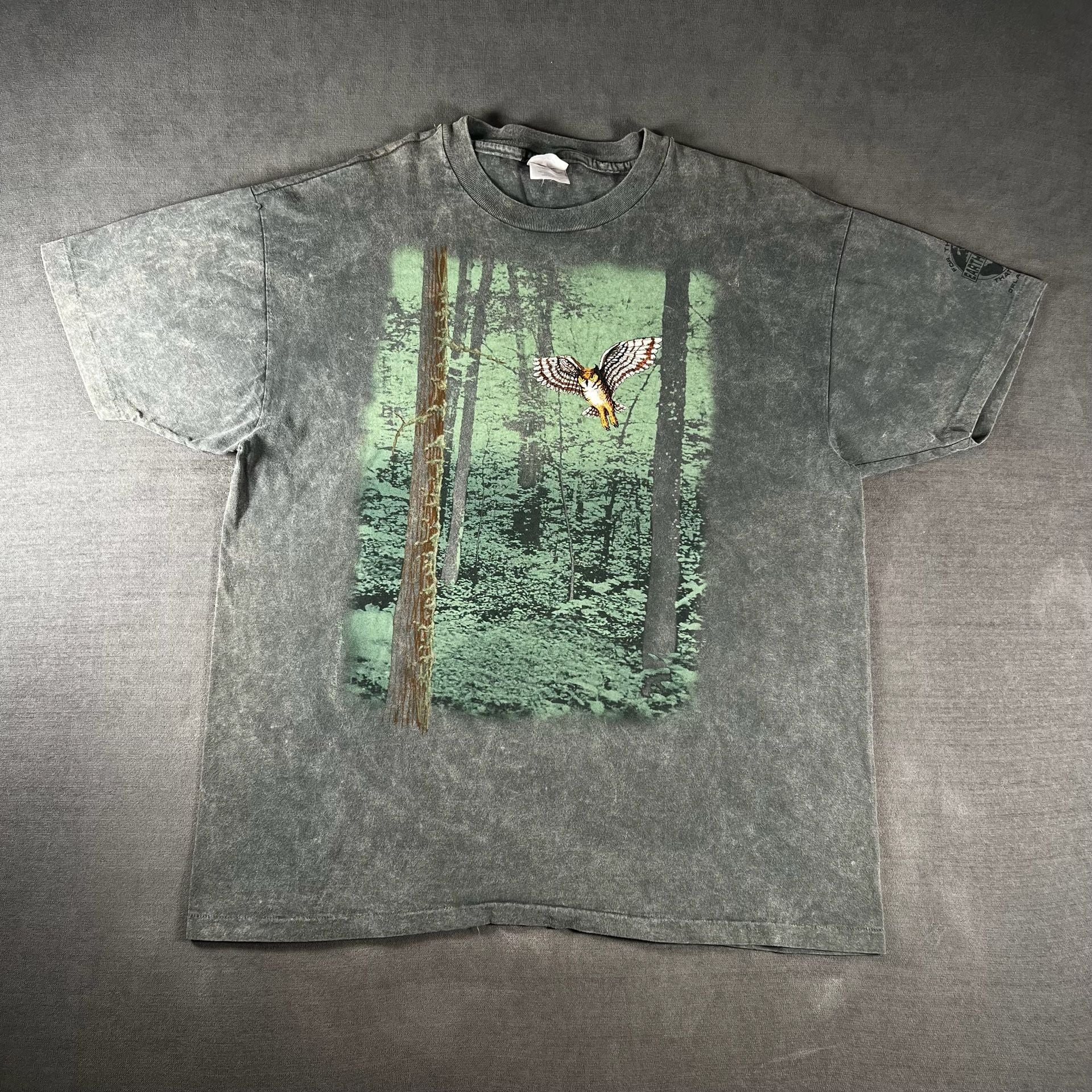 Vintage Anvil x Owl In Forest Graphic T-Shirt Size Large Mineral Wash Nature Tee 2