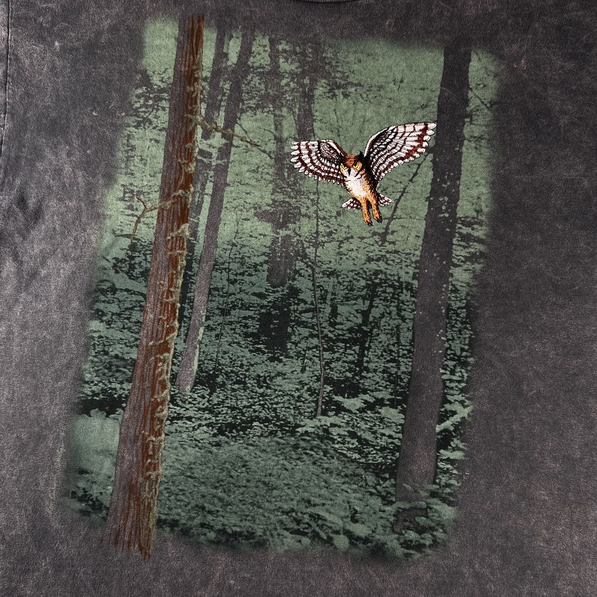 Vintage Anvil x Owl In Forest Graphic T-Shirt Size Large Mineral Wash Nature Tee 3