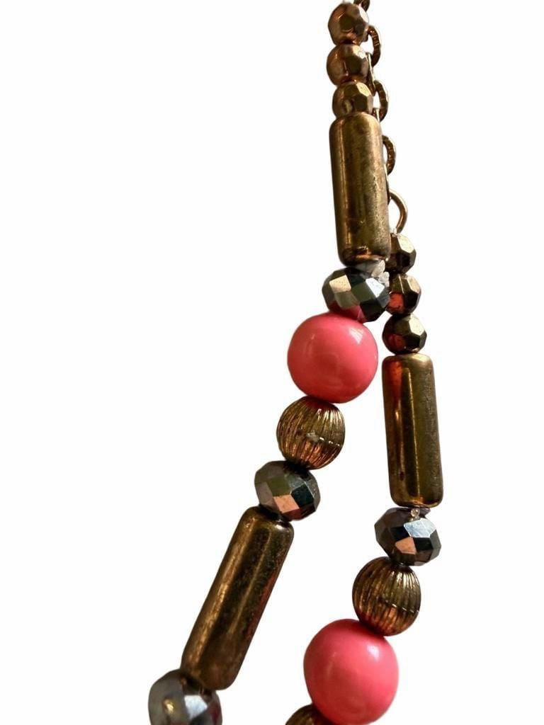 NY Multi Strand Layered Beaded Necklace Pink Gold Tone 9