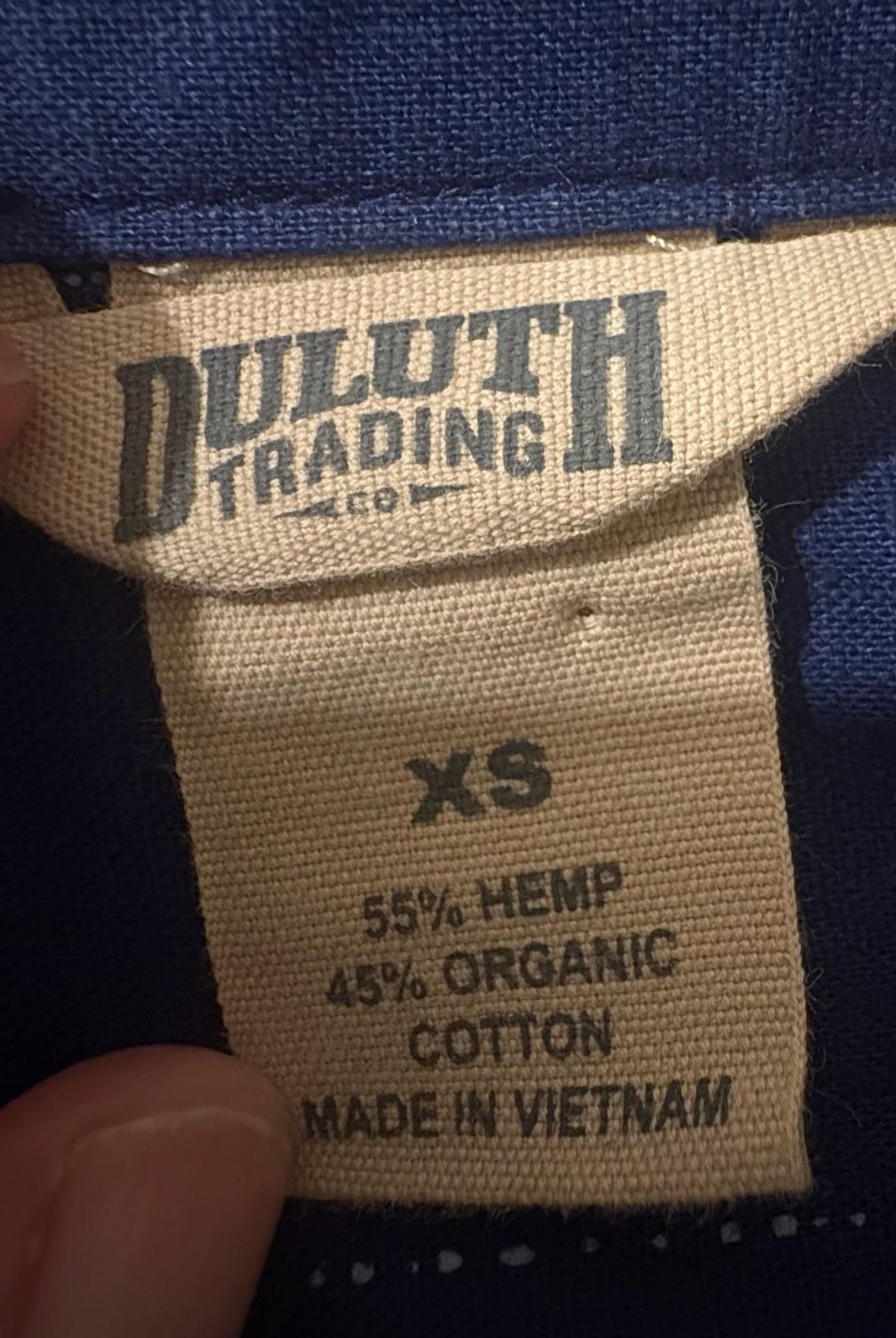Duluth Trading Co Hemp Organic Cotton Shirt Womens XS Blue Button Front Boho 4