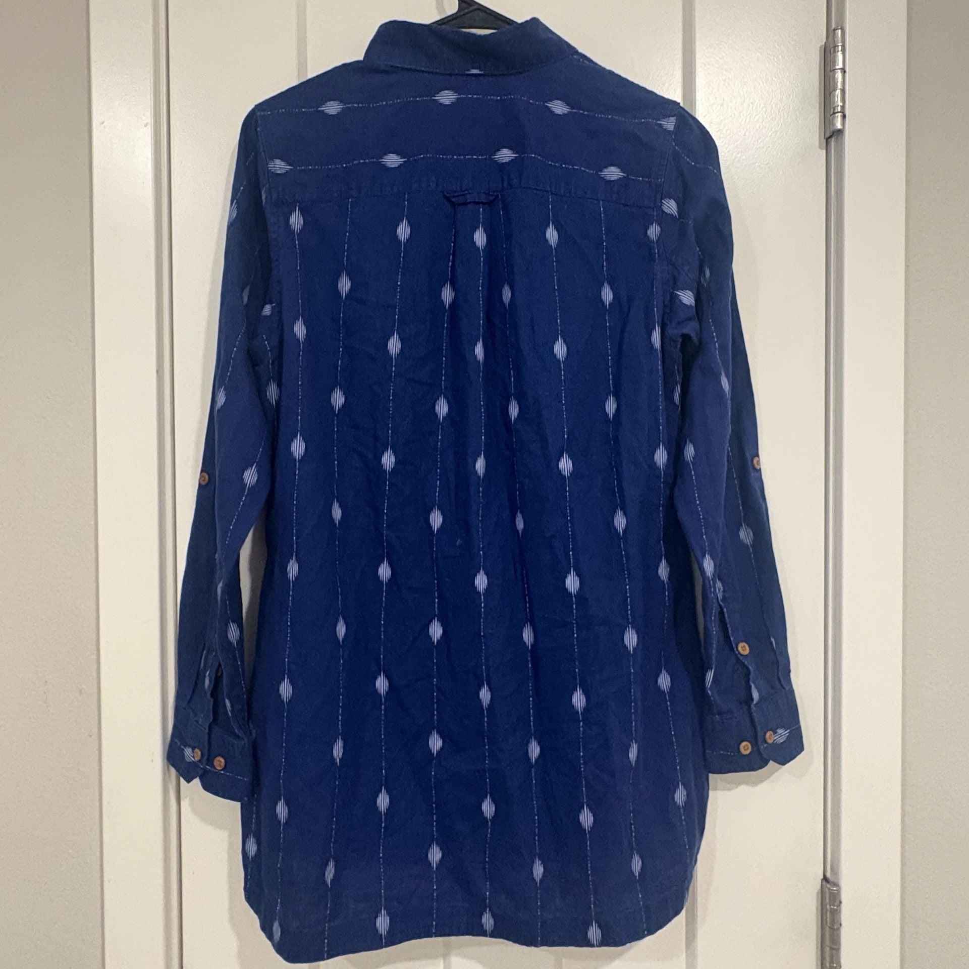 Duluth Trading Co Hemp Organic Cotton Shirt Womens XS Blue Button Front Boho 9