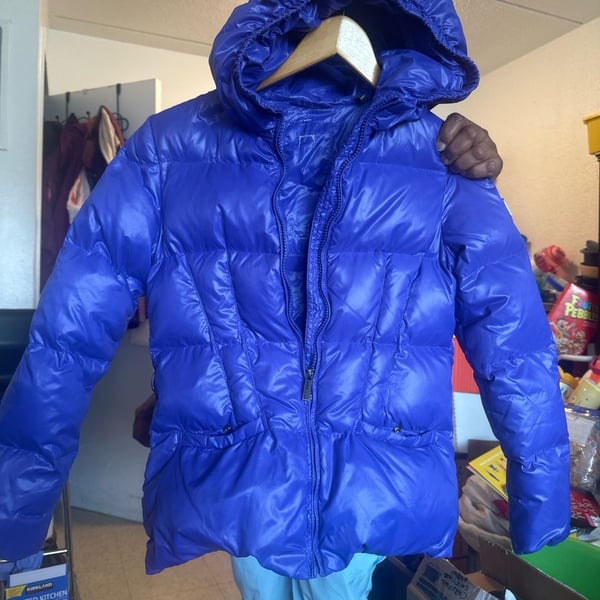 add Blue Puffer Jacket Size XS Quilted Hooded Down Coat