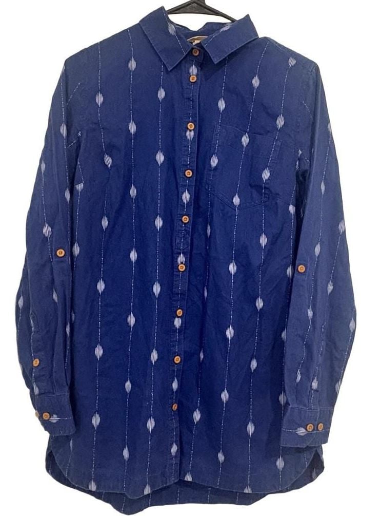 Duluth Trading Co Hemp Organic Cotton Shirt Womens XS Blue Button Front Boho 2