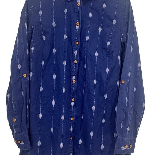 Duluth Trading Co Hemp Organic Cotton Shirt Womens XS Blue Button Front Boho