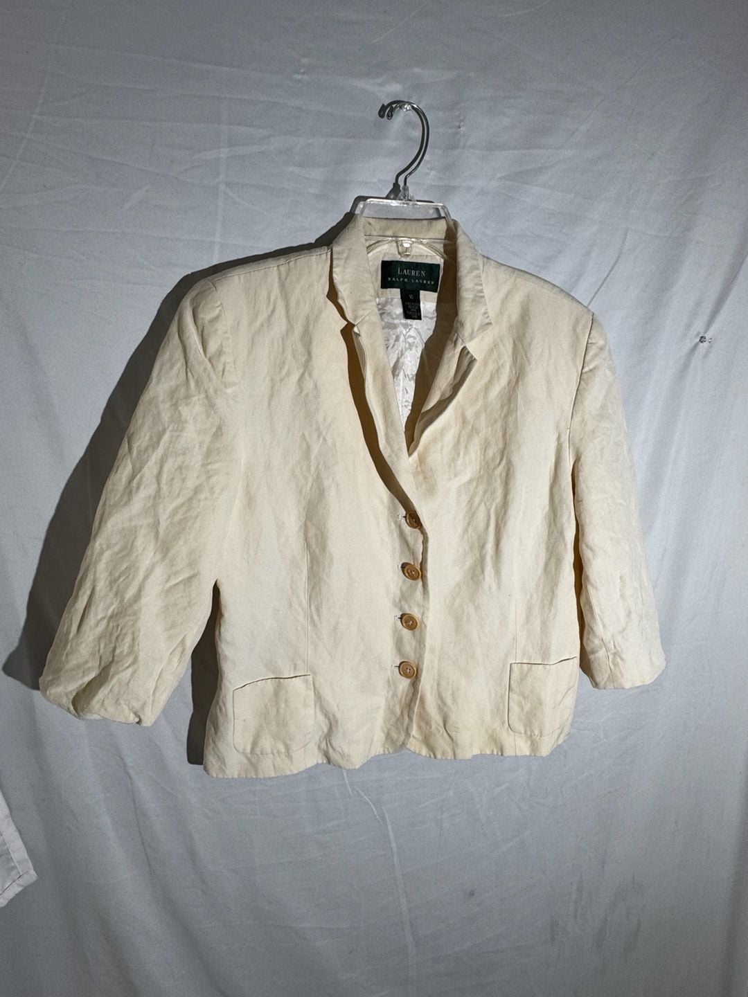 Lauren Ralph Lauren Womens Blazer Linen Button Preppy Ivory 16 2