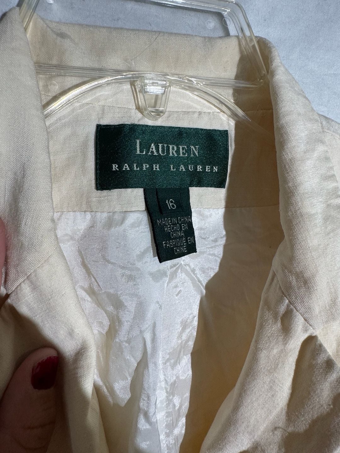 Lauren Ralph Lauren Womens Blazer Linen Button Preppy Ivory 16 4