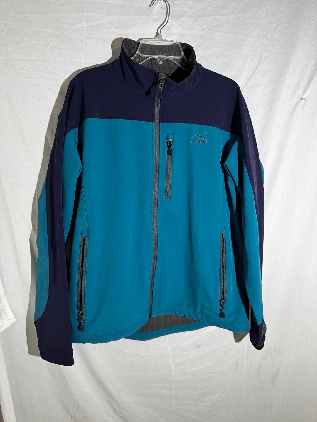LL Bean Mens Jacket Softshell Colorblock Zip Outdoor Teal Navy XL 2