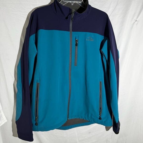 LL Bean Mens Jacket Softshell Colorblock Zip Outdoor Teal Navy XL