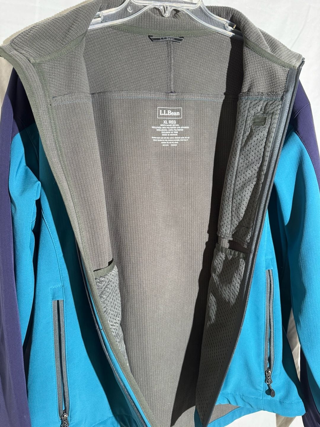 LL Bean Mens Jacket Softshell Colorblock Zip Outdoor Teal Navy XL 5
