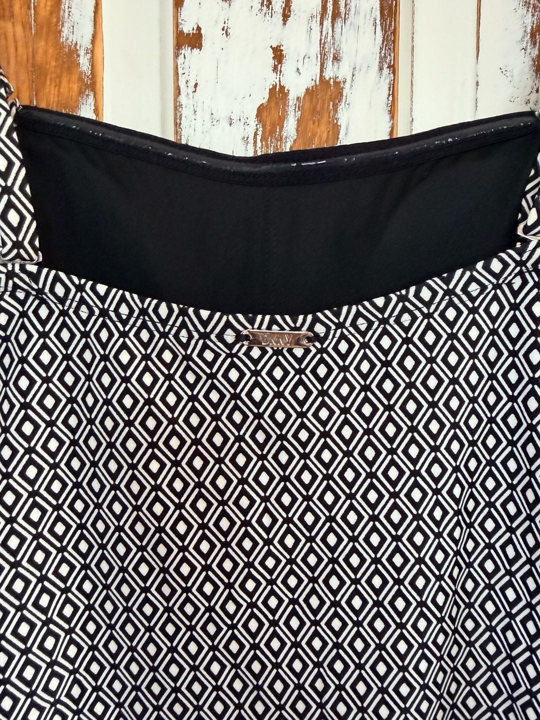 DKNY One Piece Swimsuit Ruched Size Small Black White Geometric Print 4