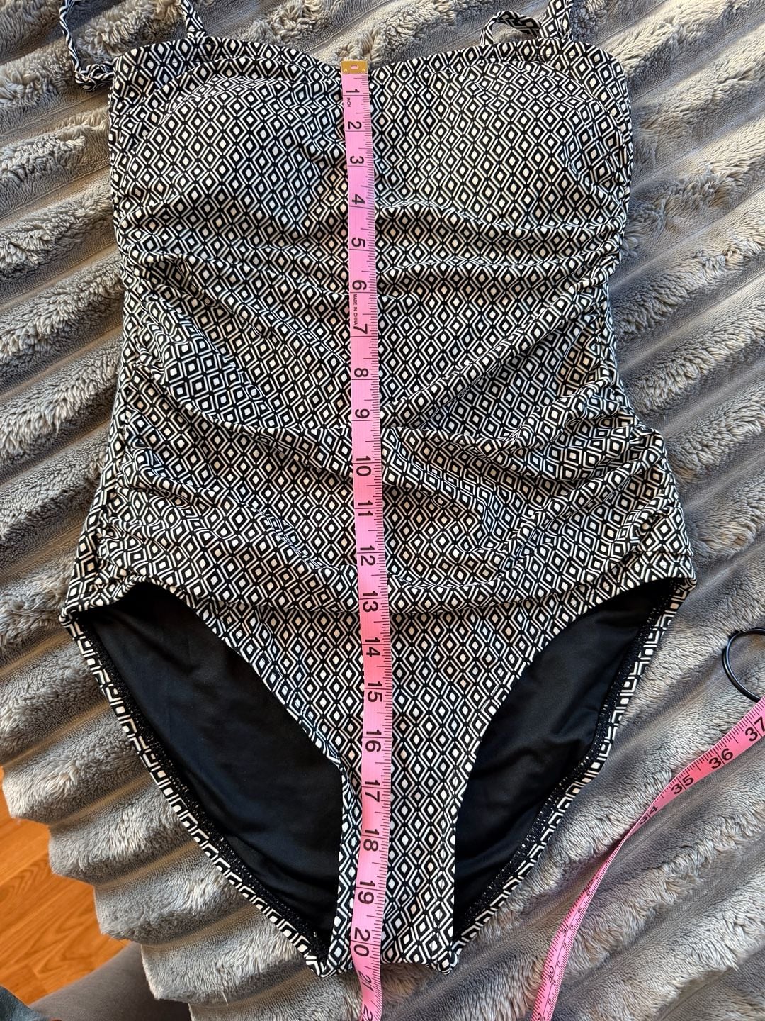 DKNY One Piece Swimsuit Ruched Size Small Black White Geometric Print 7