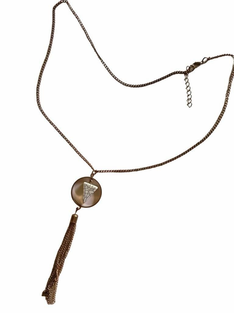Boho Gold Tassel Necklace With Marble Stone Pendant 3