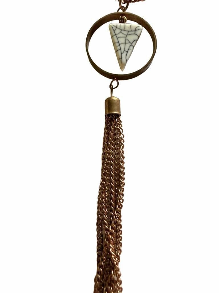 Boho Gold Tassel Necklace With Marble Stone Pendant 4