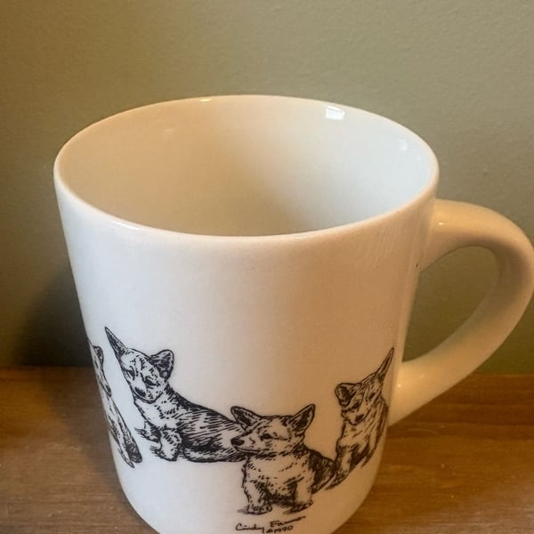 Cindy Farmer Corgi Dog Mug 1990 Fine China White Ceramic Coffee Cup