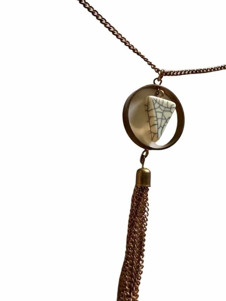 Boho Gold Tassel Necklace With Marble Stone Pendant 9