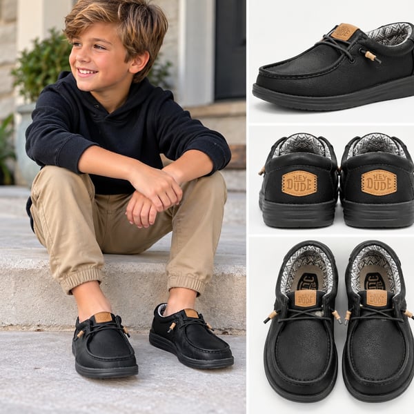 Hey Dude Youth JR4 Paul Classic Black Slip On Shoes