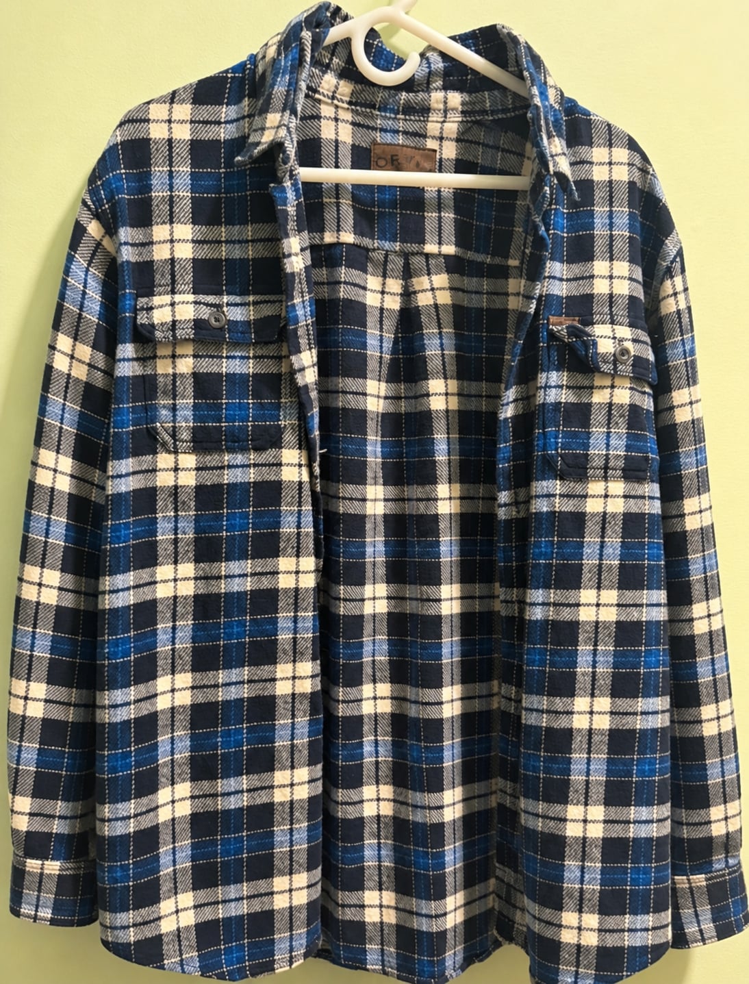 Orvis Flannel Shirt Size XL Blue Black Plaid Pockets 2