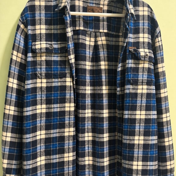 Orvis Flannel Shirt Size XL Blue Black Plaid Pockets
