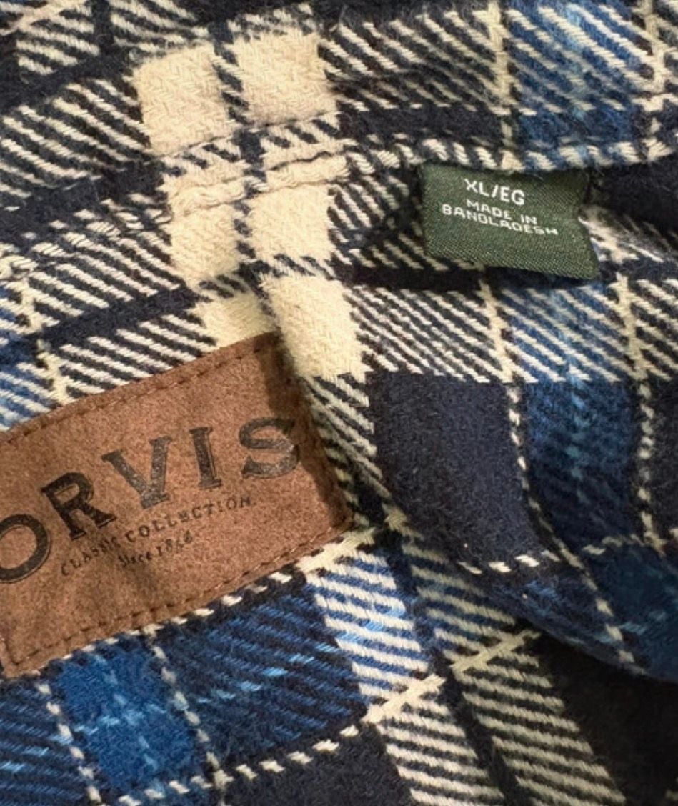 Orvis Flannel Shirt Size XL Blue Black Plaid Pockets 4