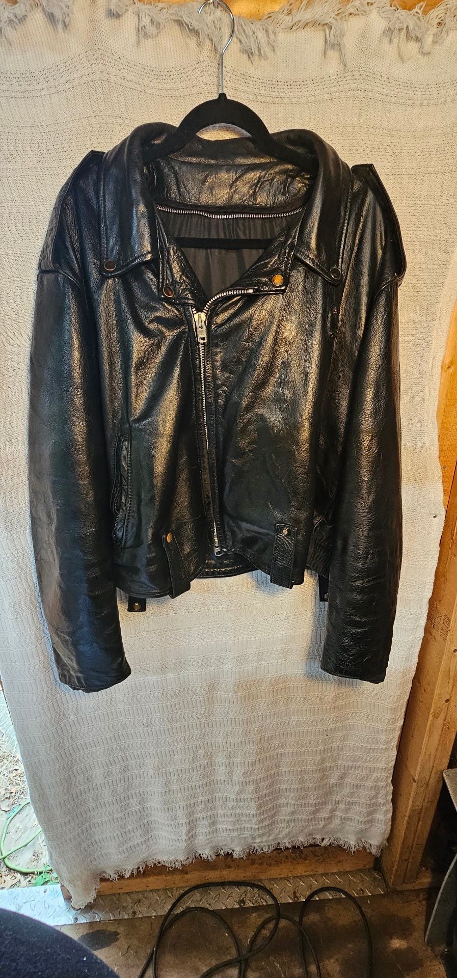 Vtg Paulines Crew Leather Police Motorcycle Jacket Black Men L 42 USA NoLiner
2