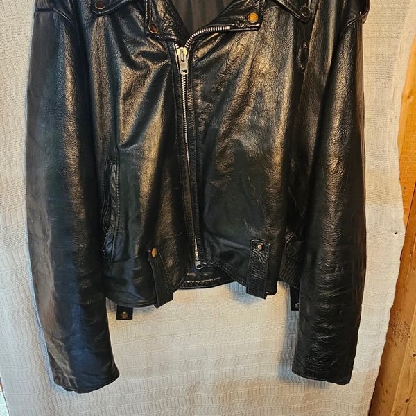 Vtg Paulines Crew Leather Police Motorcycle Jacket Black Men L 42 USA NoLiner
