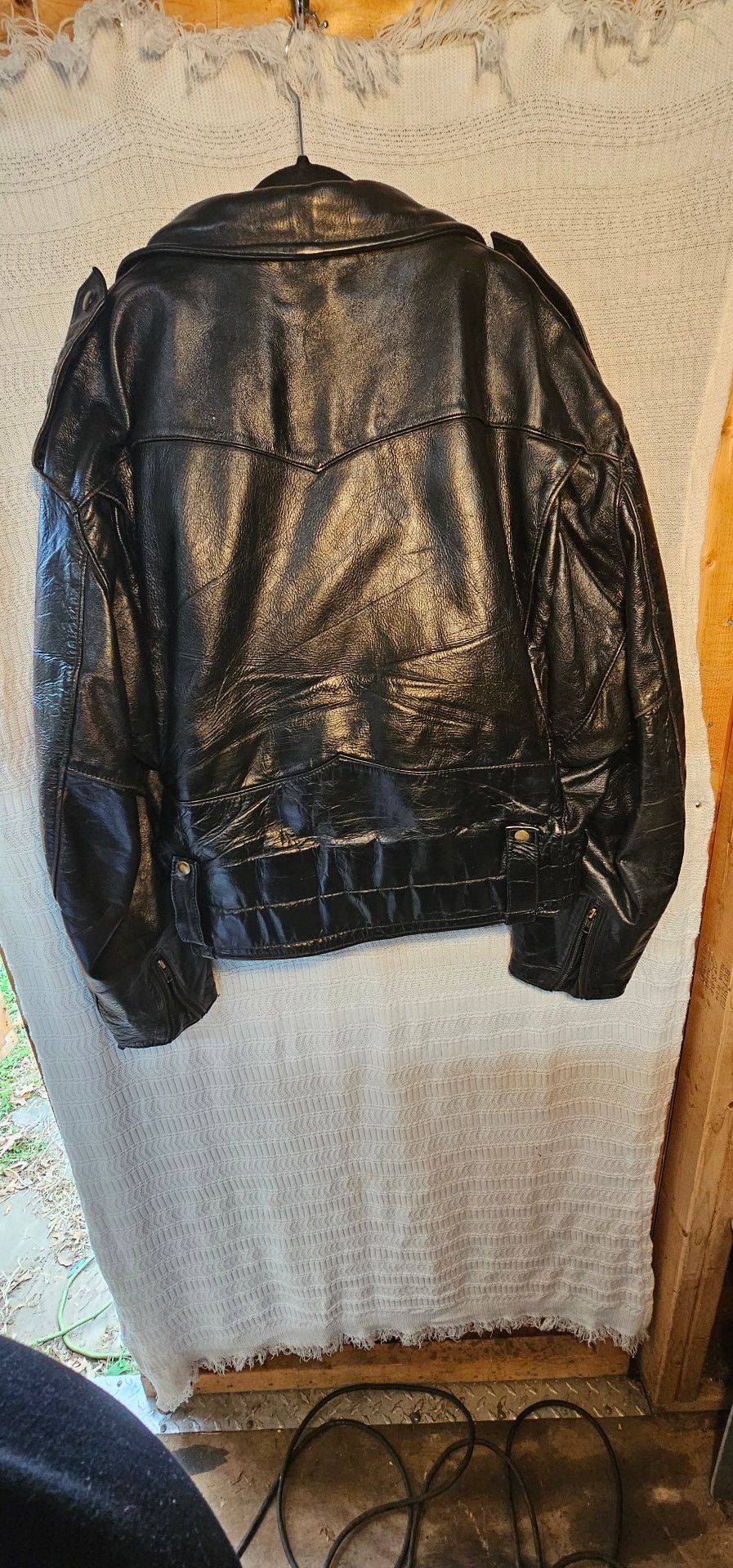 Vtg Paulines Crew Leather Police Motorcycle Jacket Black Men L 42 USA NoLiner
3