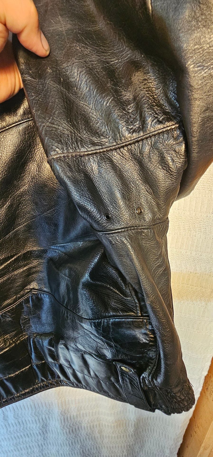 Vtg Paulines Crew Leather Police Motorcycle Jacket Black Men L 42 USA NoLiner
6