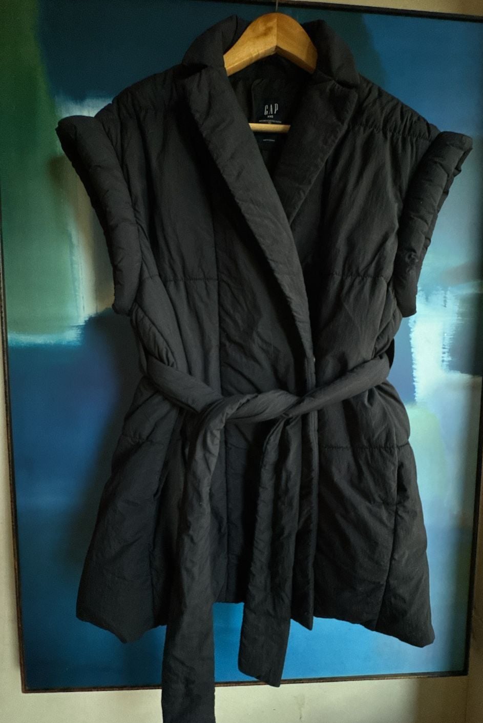 Gap Duvet Wrap Puffer Vest Size XXS Black Quilted Belted Jacket 2