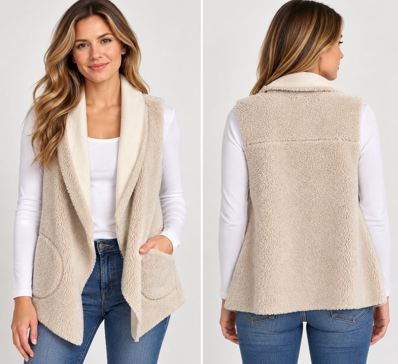 Ralph Lauren Faux Fur Vest Size M Beige Sherpa Lined 2