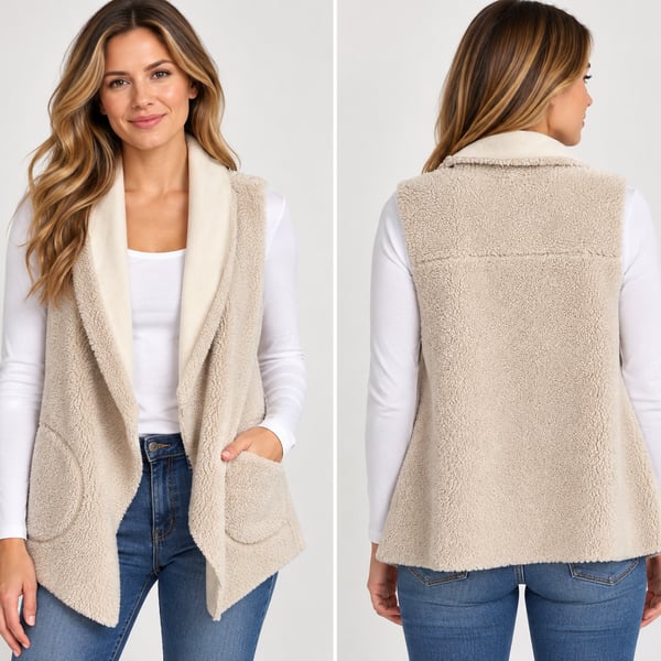 Ralph Lauren Faux Fur Vest Size M Beige Sherpa Lined