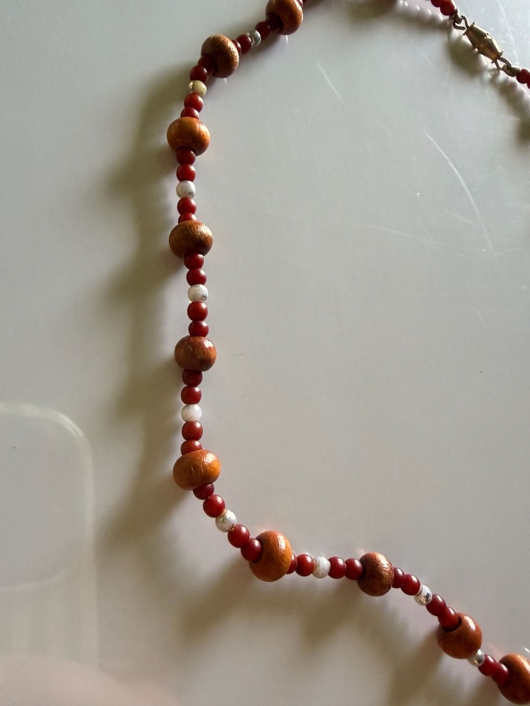 Unbranded Wooden Bead Necklace Red Orange Barrel Beads 7