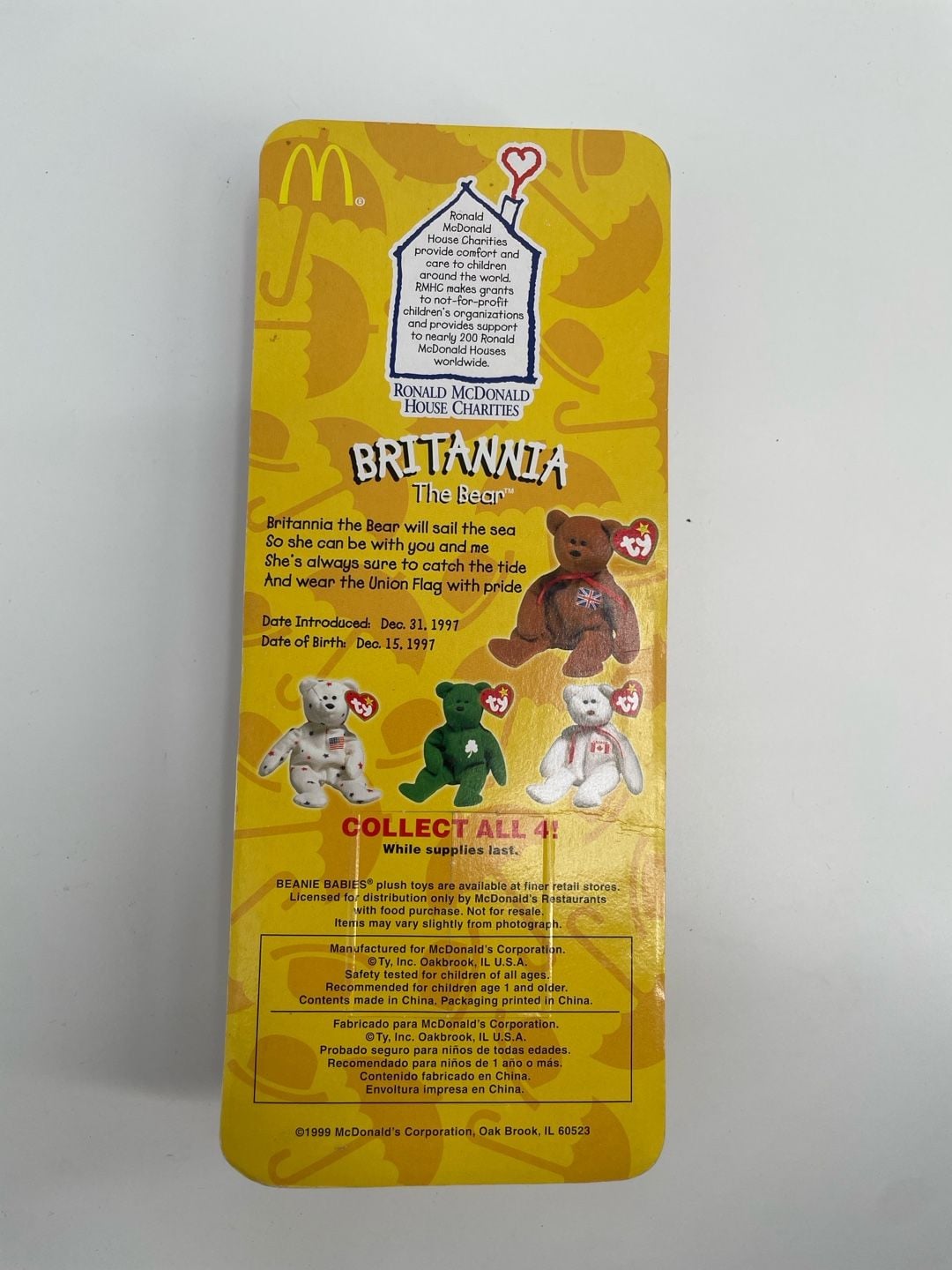 Ty McDonald's Britannia The Bear Teanie Beanie Baby 3