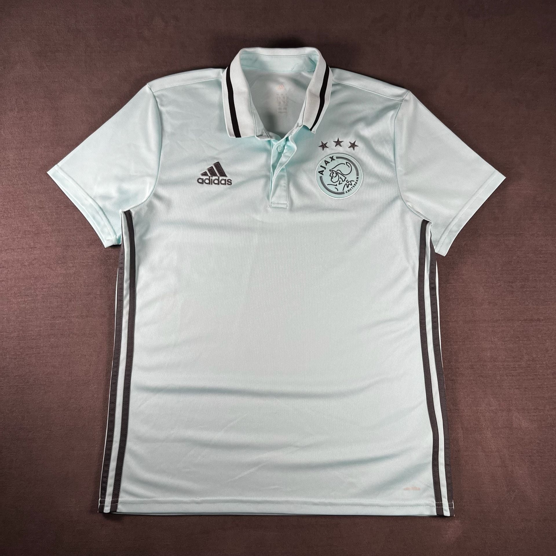 Adidas x Ajax Amsterdam Training Polo Shirt Size Large Light Blue Climalite 2