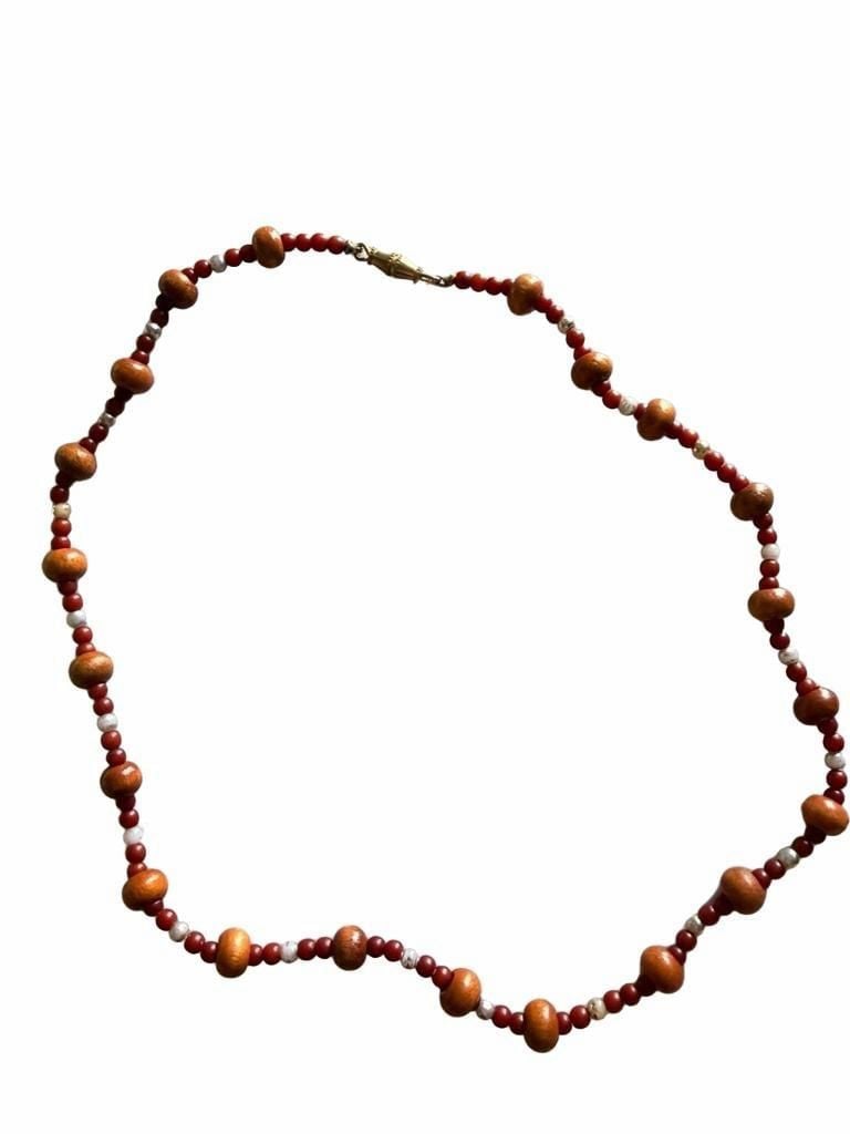 Unbranded Wooden Bead Necklace Red Orange Barrel Beads 2