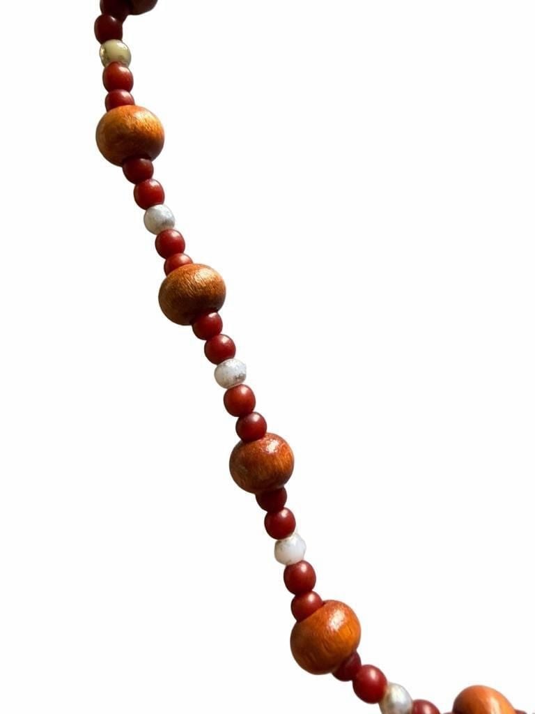 Unbranded Wooden Bead Necklace Red Orange Barrel Beads 3
