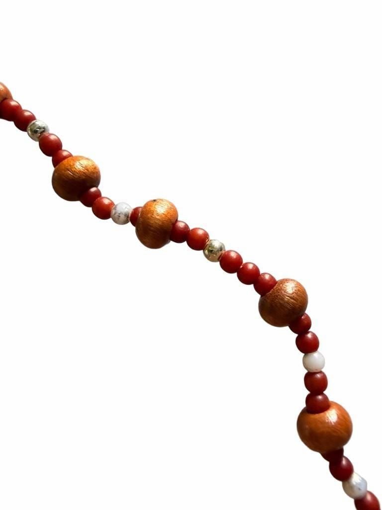 Unbranded Wooden Bead Necklace Red Orange Barrel Beads 5