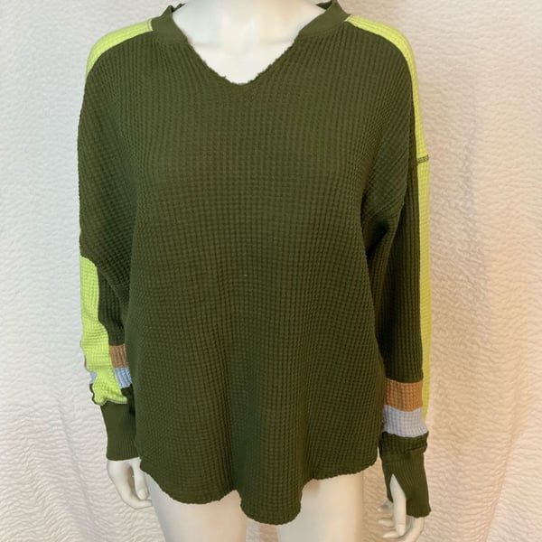 Offline By Aerie Waffle Knit Top Size M Green