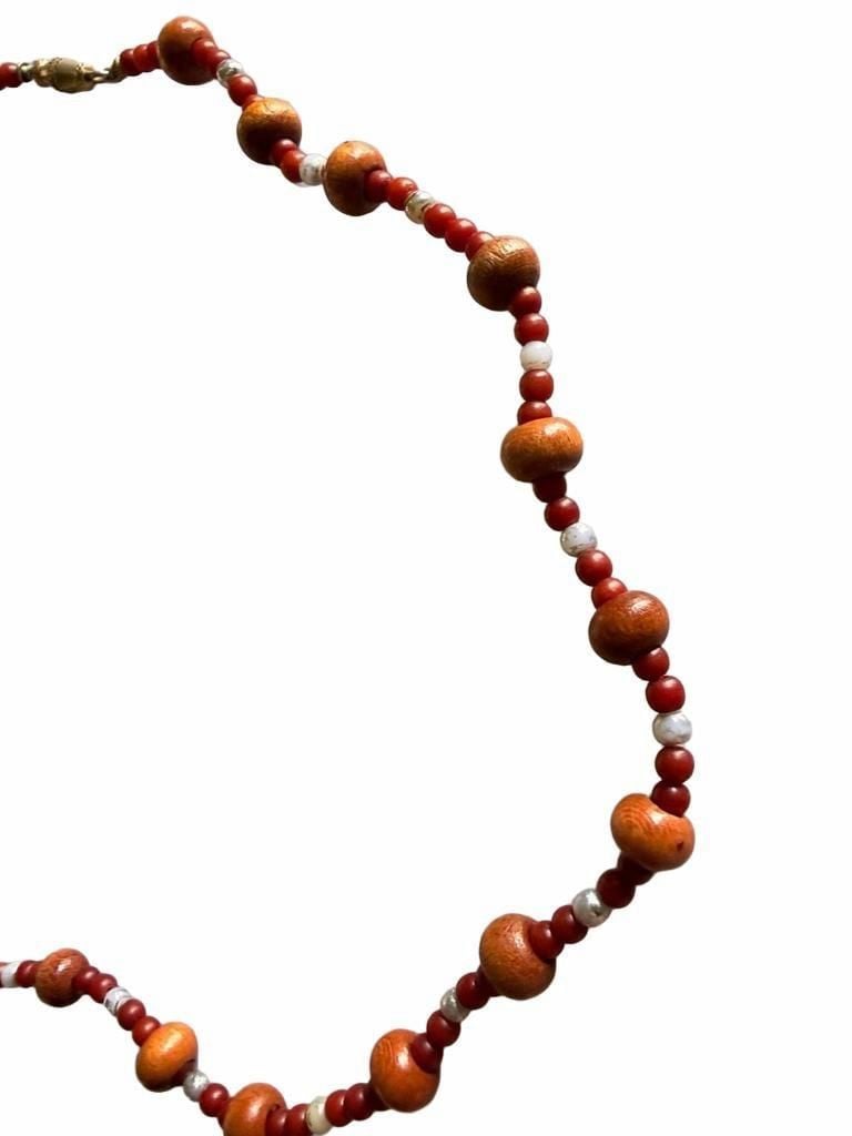 Unbranded Wooden Bead Necklace Red Orange Barrel Beads 6