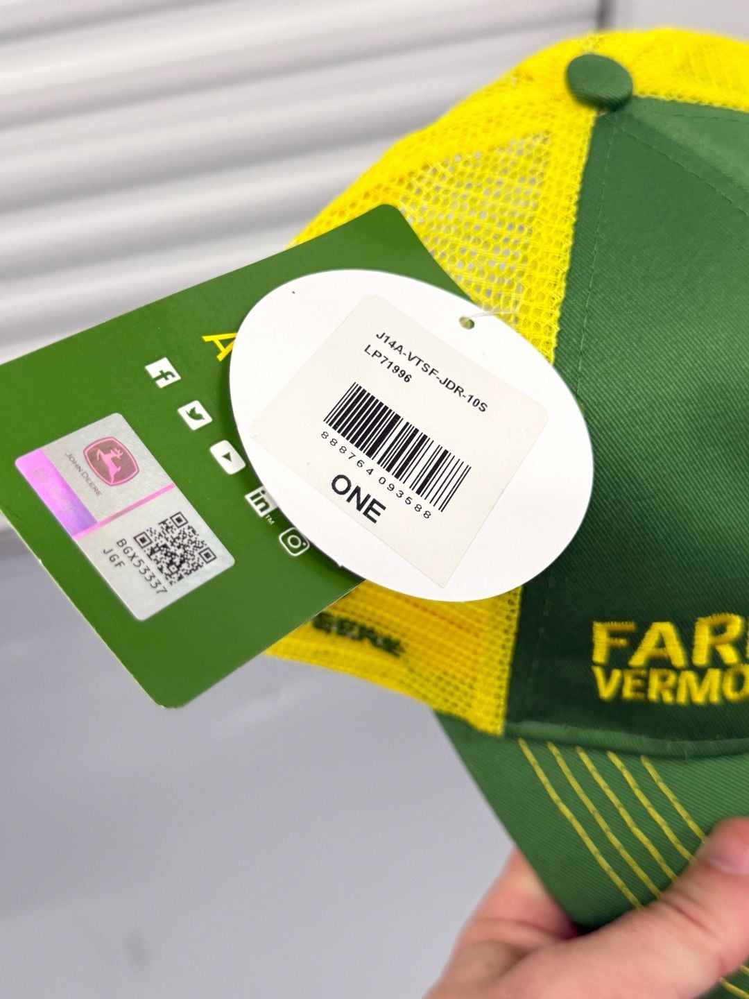 John Deere Farm Vermont State Pride Trucker Hat One Size Green Yellow 4
