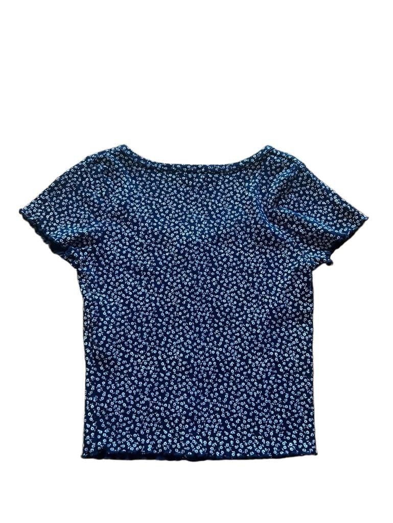 Brandy Melville Navy Blue Ditsy Floral Button Front Top Short Sleeve Scoop Neck 7