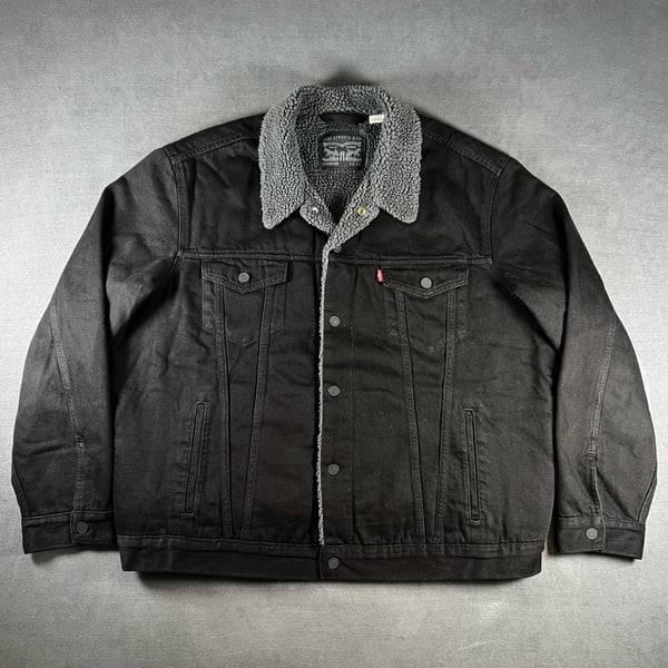 Levi's Black Denim Sherpa Button Up Trucker Jacket Size XXL Work Wear
