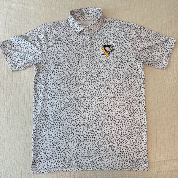 Men's Pittsburgh Penguins Antigua White/Black Motion Polo