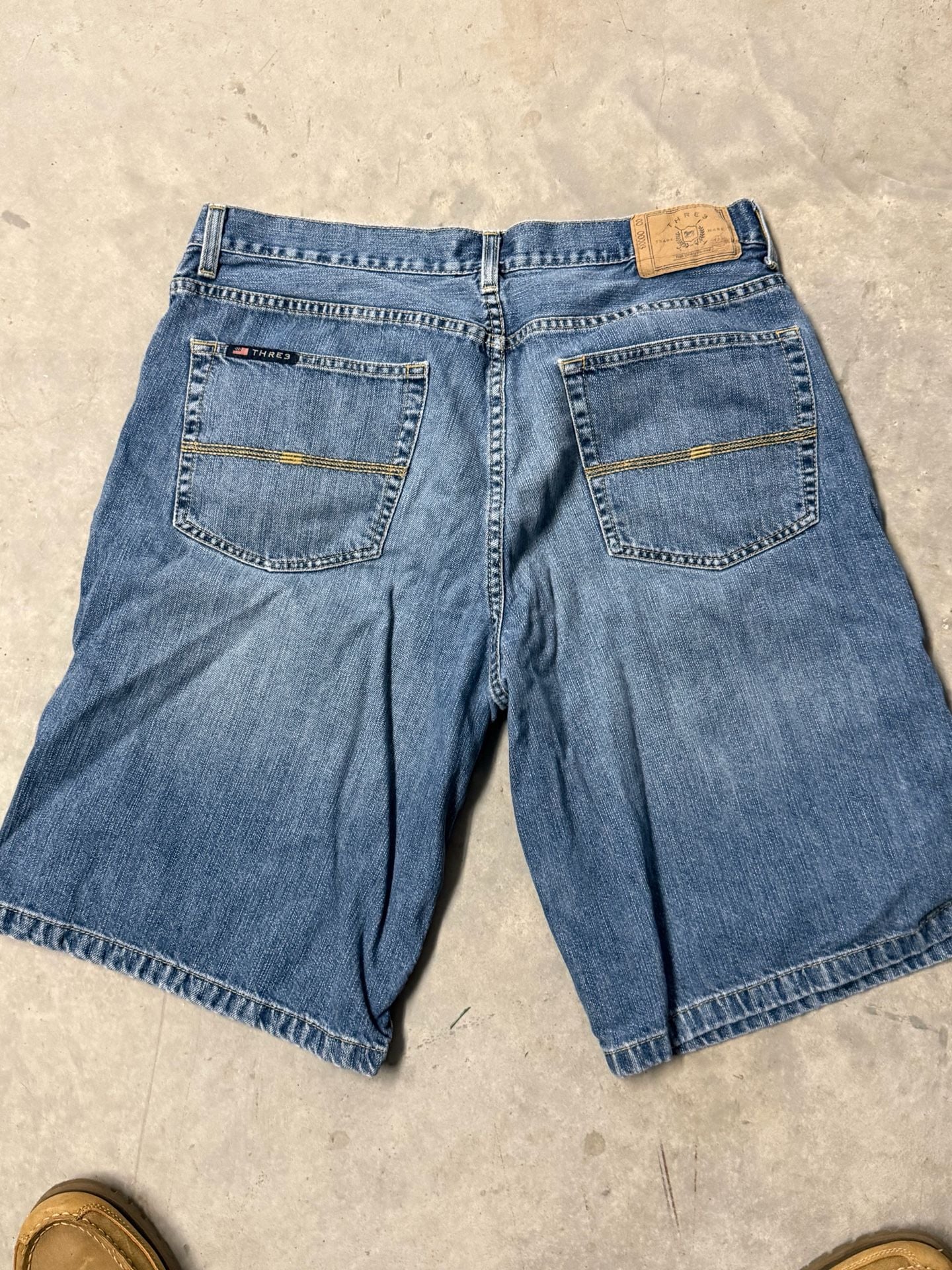 THRE3 Denim Shorts Size W36 Blue Cotton Jorts Y2K 2
