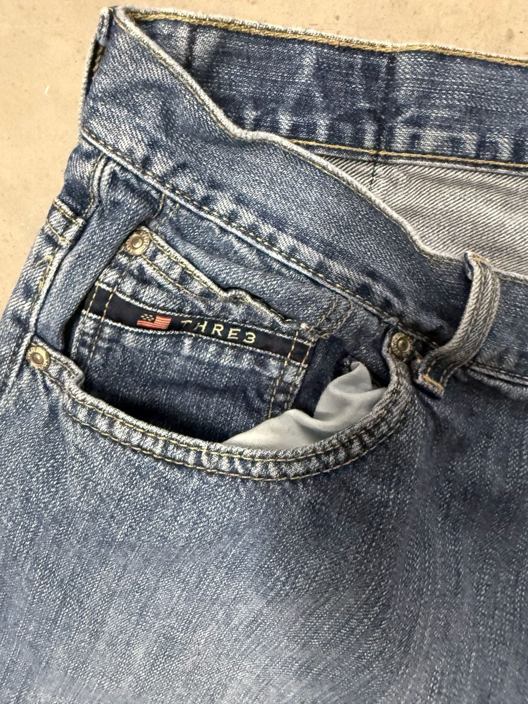 THRE3 Denim Shorts Size W36 Blue Cotton Jorts Y2K 6