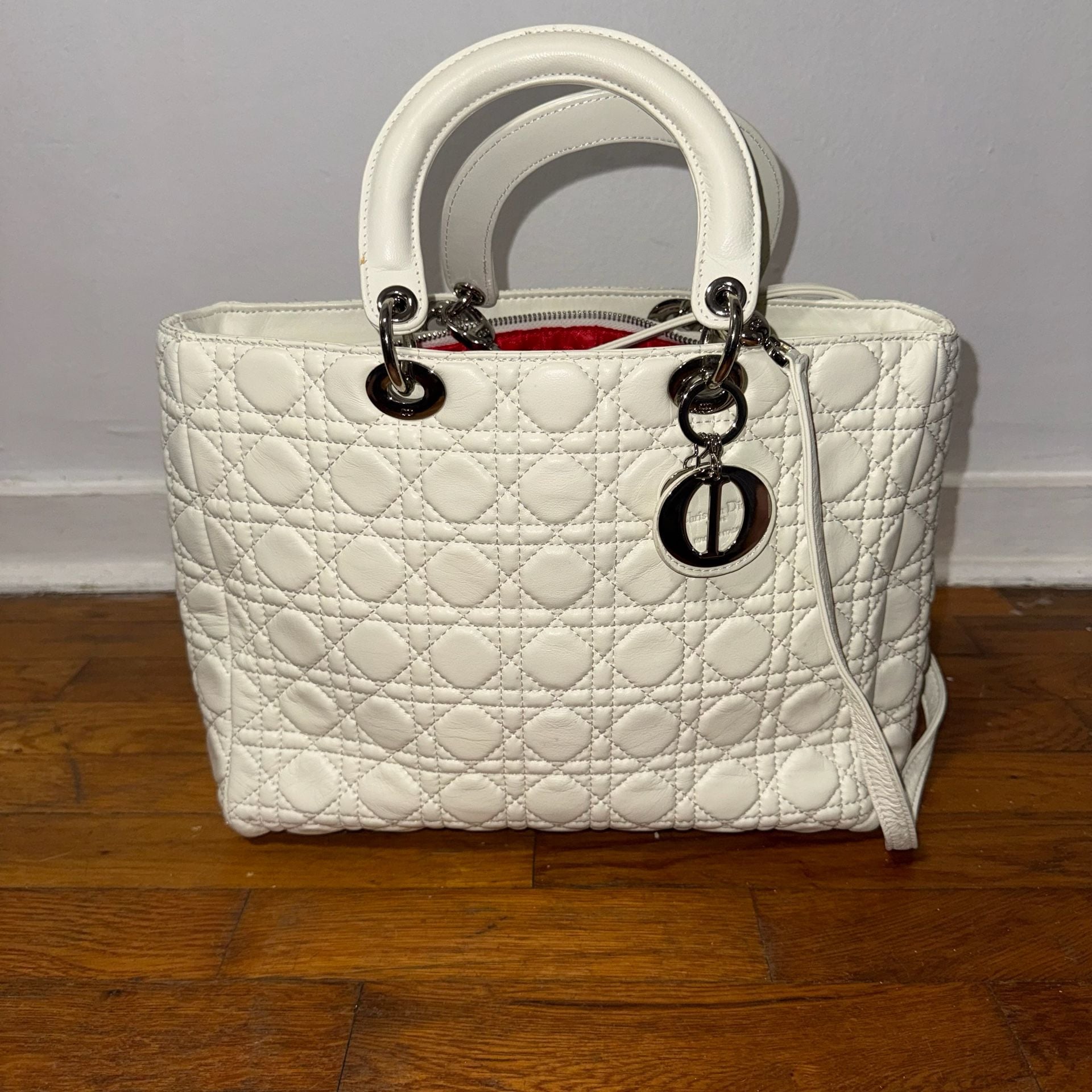 Christian Dior Lady Dior Large White Leather Bag 2